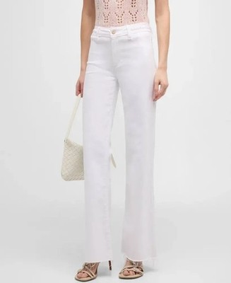 Paige Clean Front Leenah 32 WB Braid Wide Leg Jeans in Crisp White Sz 34