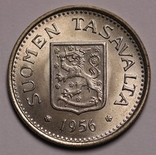 1956 Finland 100 Markkaa Silver Coin KM# 41 Unc