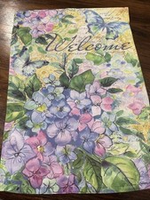 Springtime Garden Flag Welcome Lavender Flowers And Butterflies Soft 18x12  
