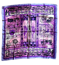 35"x35"Purple Old Time Print Pure Mulberry Satin Silk 14momme Scarf 88x88cm6-23