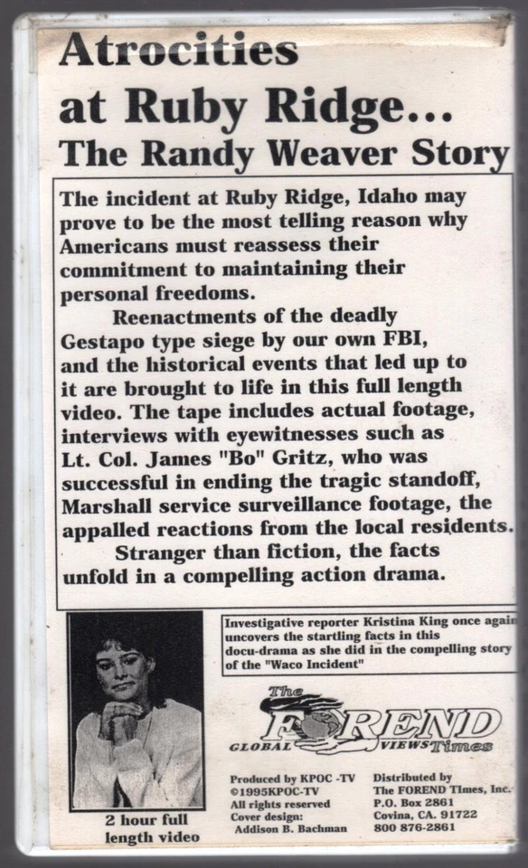Atrocities at RUBY RIDGE - The Randy Weaver Story, Bo Gritz 1995 Documentary VHS - Image 2 of 2