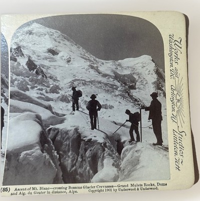 9 Vtg Stereoscope Mont Blanc 1901 Summit Climbers Scenes Snowcaps Captions