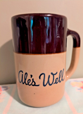Vintage stoneware Ale s Well beer stein Mug Coffee Cup tan and brown bar USA