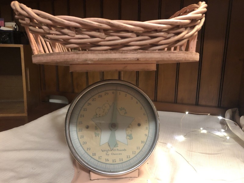 Antique Baby Scale-pink Wicker Cute Graphics- Perfect For Vintage Baby Room!