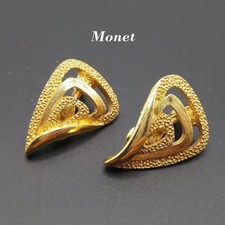 Vintage Monet Gold Plated Clip-on Earrings, Easy Close Clasps