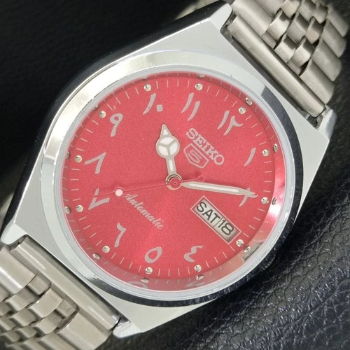 AUTOMATIC VINTAGE REFURBISHED SEIKO 5 6309A JAPAN MENS RED DIAL WATCH a441408-d