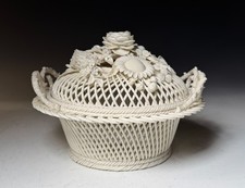 Exceptional Antique Belleek Porcelain 3 Strand Covered Handled Basket