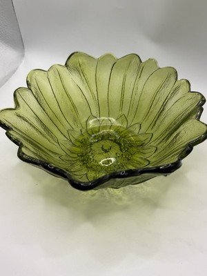  Round Bowl Lily Pons Green by INDIANA GLASS Sunflower,VINTAGE, 7'' EUC 