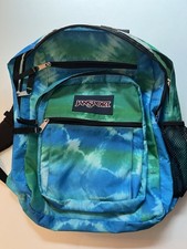 Jansport Big Student Backpack Sz 17" Green Blue Tie Dye Laptop Bag Multi Pockets