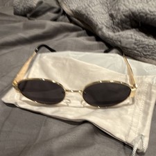 Oval Sunglasses Gold Metal Frame Black Tinted Lenses 143mm E9017