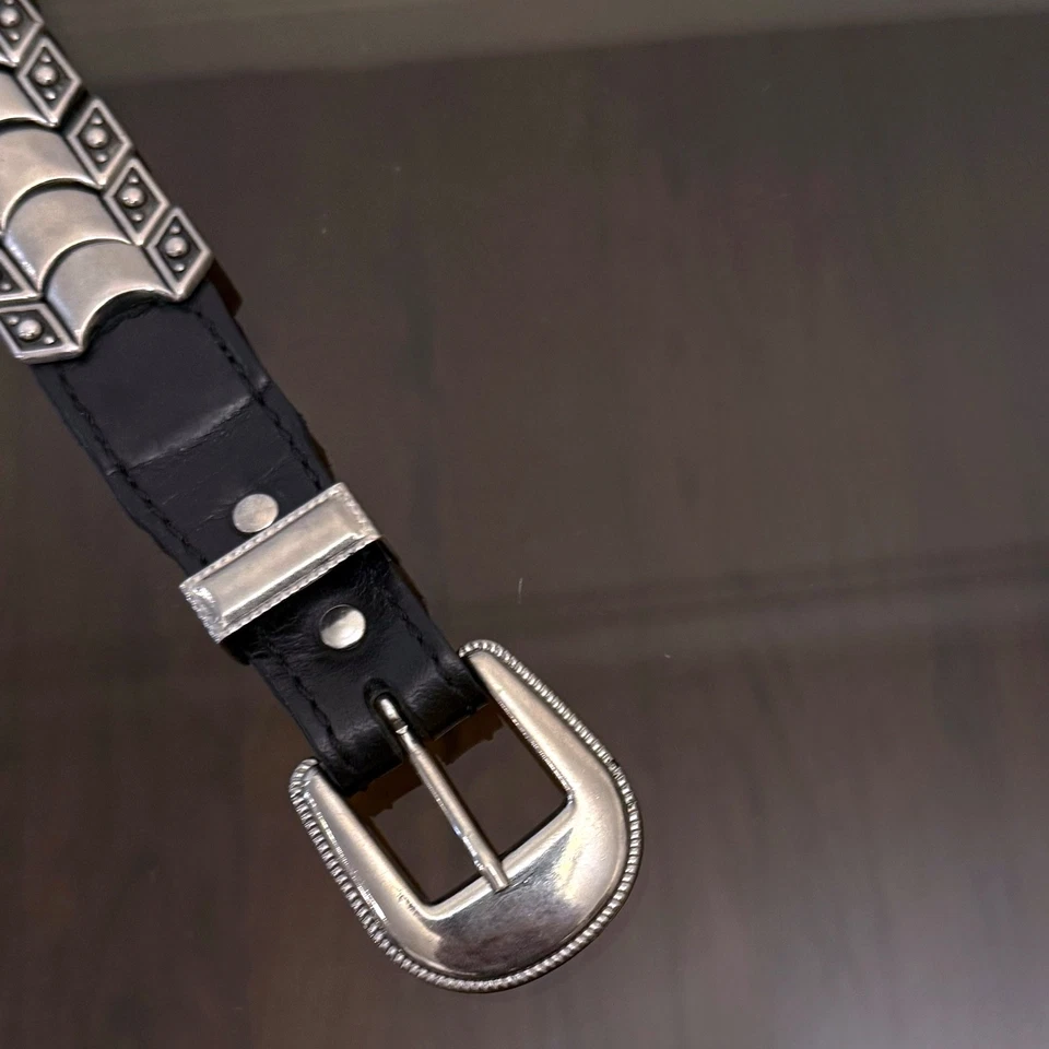 Vintage 90’s LEATHER BELT w/ HEAVY METAL SPINES Boho Studded Goth Punk Steampunk - Image 4 of 4