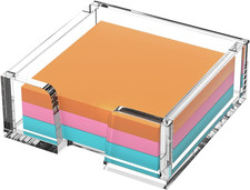 Modern Elegant Crystal Clear Acrylic Sticky Note Holder Organizer - 3X3 in Squar