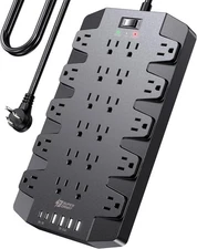Power Strip, Surge Protector with 22 AC Outlets, 2 USB-C, 4 USB Ports, 1875W/15A