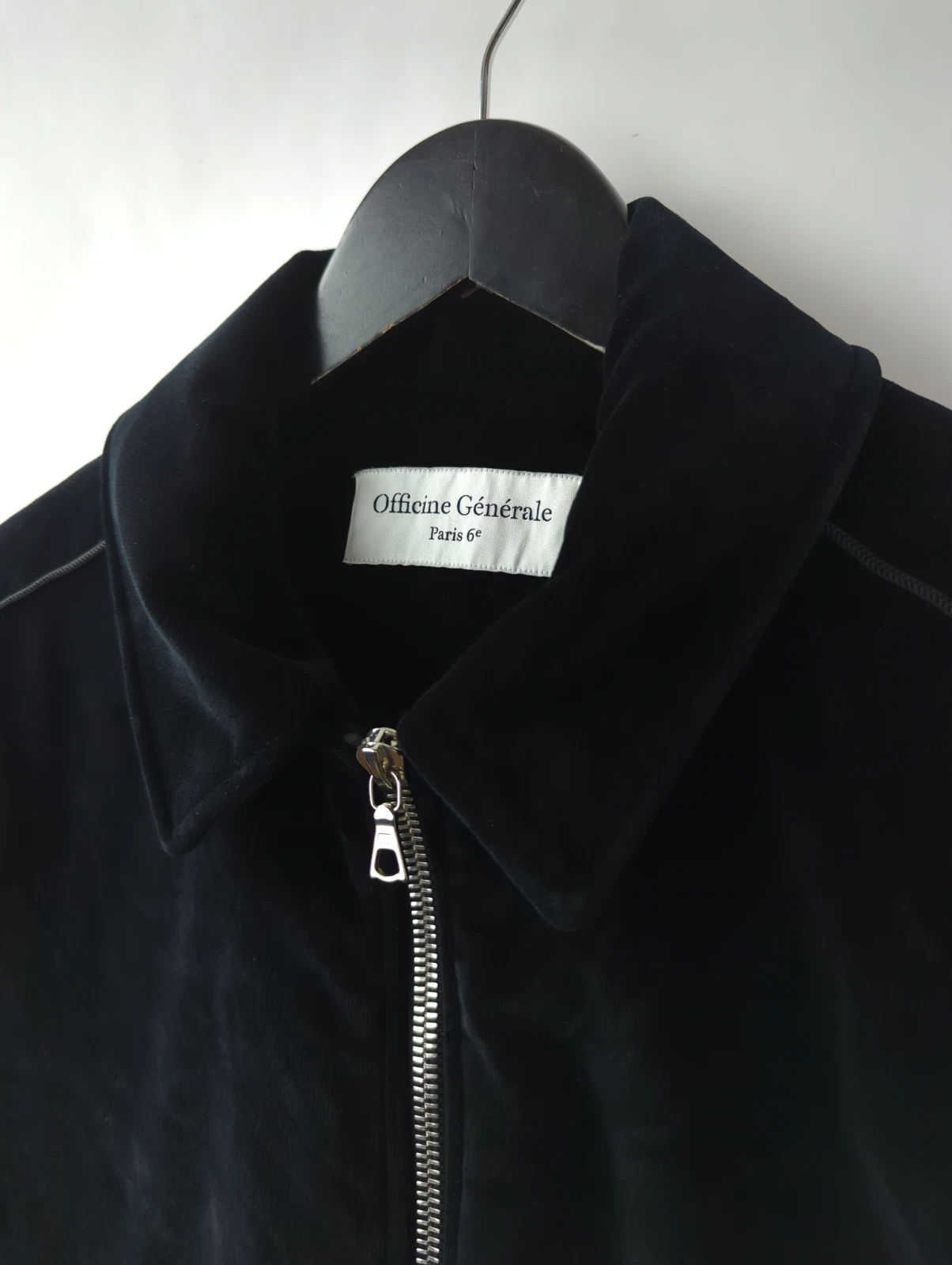 OFFICINE GENERALE Men's Sz US S Black Velour Velvet Zip Bomber Jacket image 4