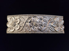 Vintage Tin Floral Flowers Hair Barrette Silver Tone Women's Gift Unmarked Korea
