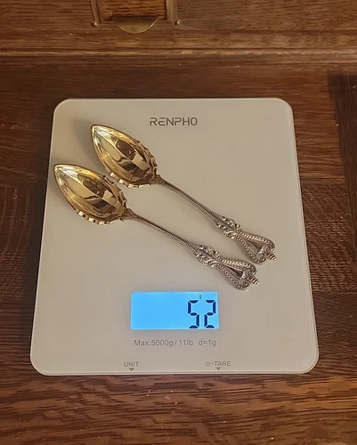 52 Grams Not Scrap Pair 2 Towle Old Colonial Sterling Silver Spoons Gold Wash