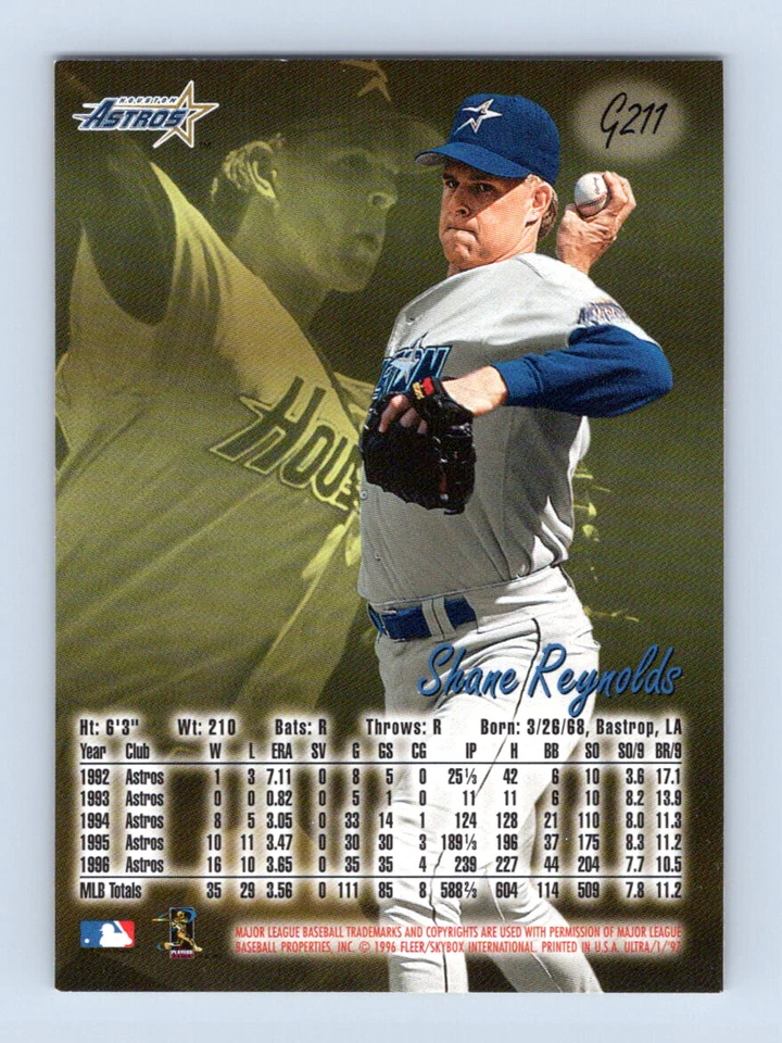 1997 Ultra Gold Medallion #G211 Shane Reynolds Houston Astros - Image 2 of 2