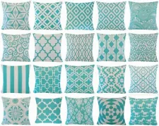 PILLOW COVER Turquoise Blue Double-Sided Home Decor Vintage Cushion Case 18x18"
