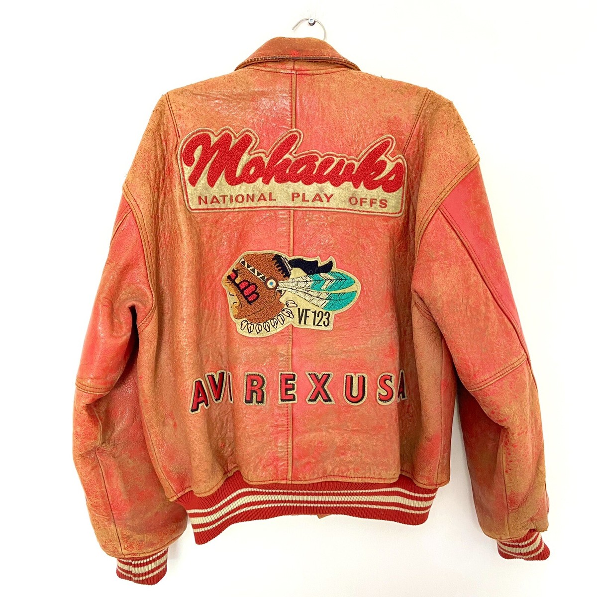 Avirex Jacket Leather Varsity Indian Head Mohawks M Red | eBay