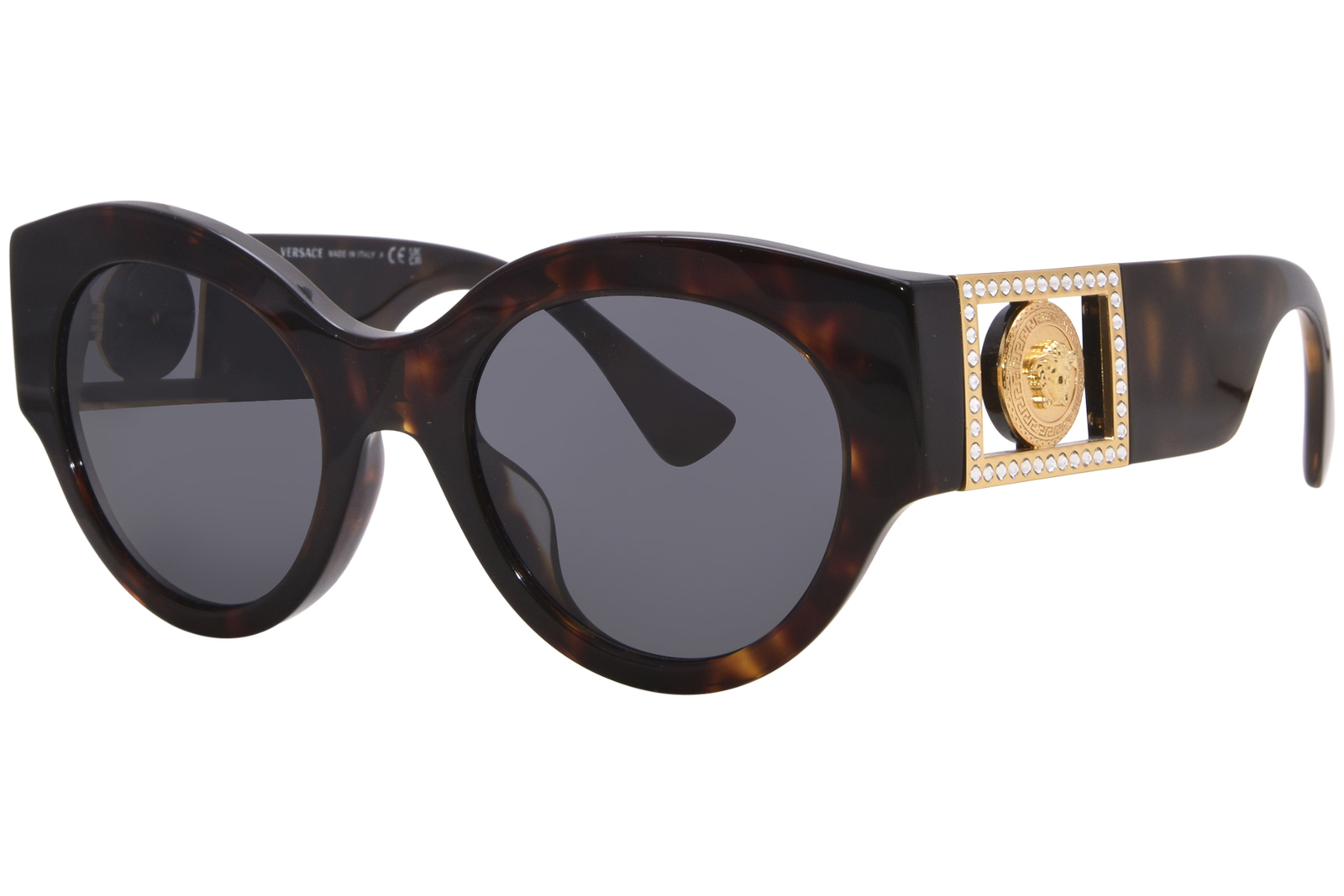 Солнцезащитные очки Versace VE4438BF 10887 Женские HavanaТемно-серые круглой формы 52 мм 27890₽