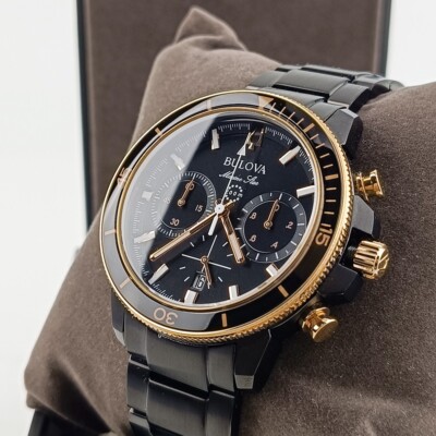Men's Bulova Marine Star 98B302 Black Dial Stainless Chronograph Quartz Watch