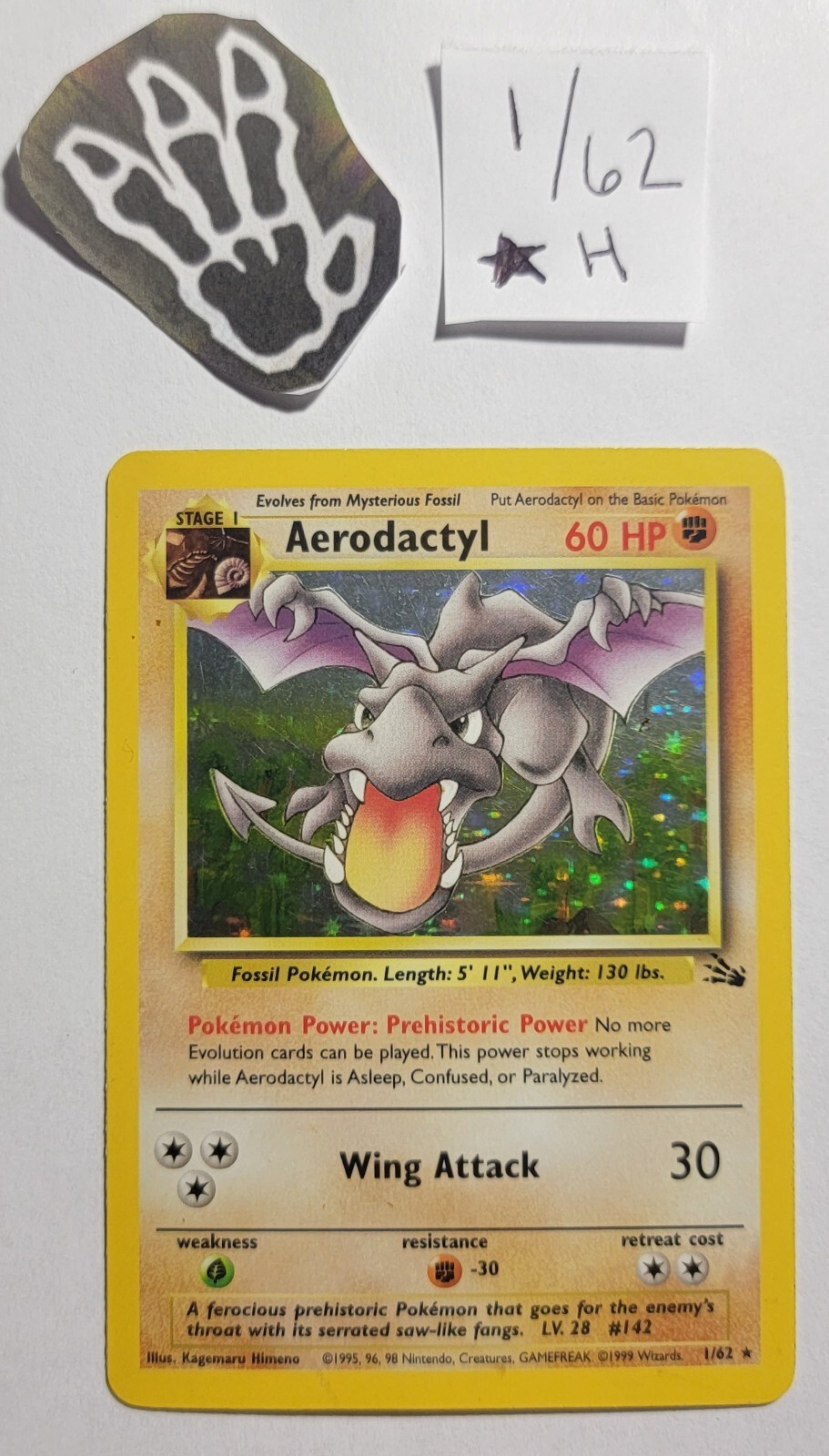 Pokemon Card Fossil Aerodactyl 1/62 Rare MP Holo 1999 WOTC