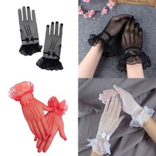 US 1 Pairs Ribbon Knot Short Lace Mesh Gloves Prom Bridal Wedding Party Events
