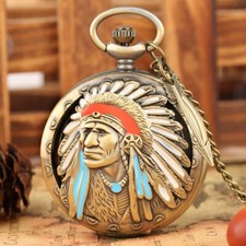 Antique Indian People Quartz Pocket Watch Chain Bronze Watches for Men Women