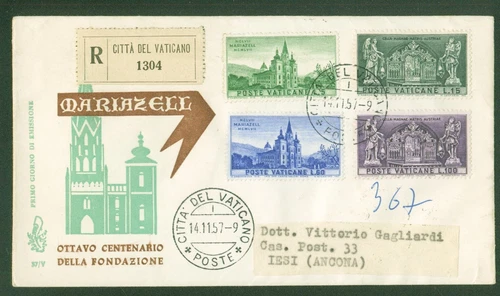 VATICANO 1957 SANTUARIO DI MARIAZELL FDC VENETIA VIAGGIATA RACCOMANDATA