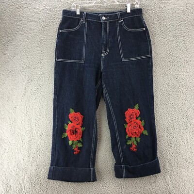 Ufology By Peri & Binka Hi-Waist Cropped Jeans Womens Large Blue Dark Wash Denim