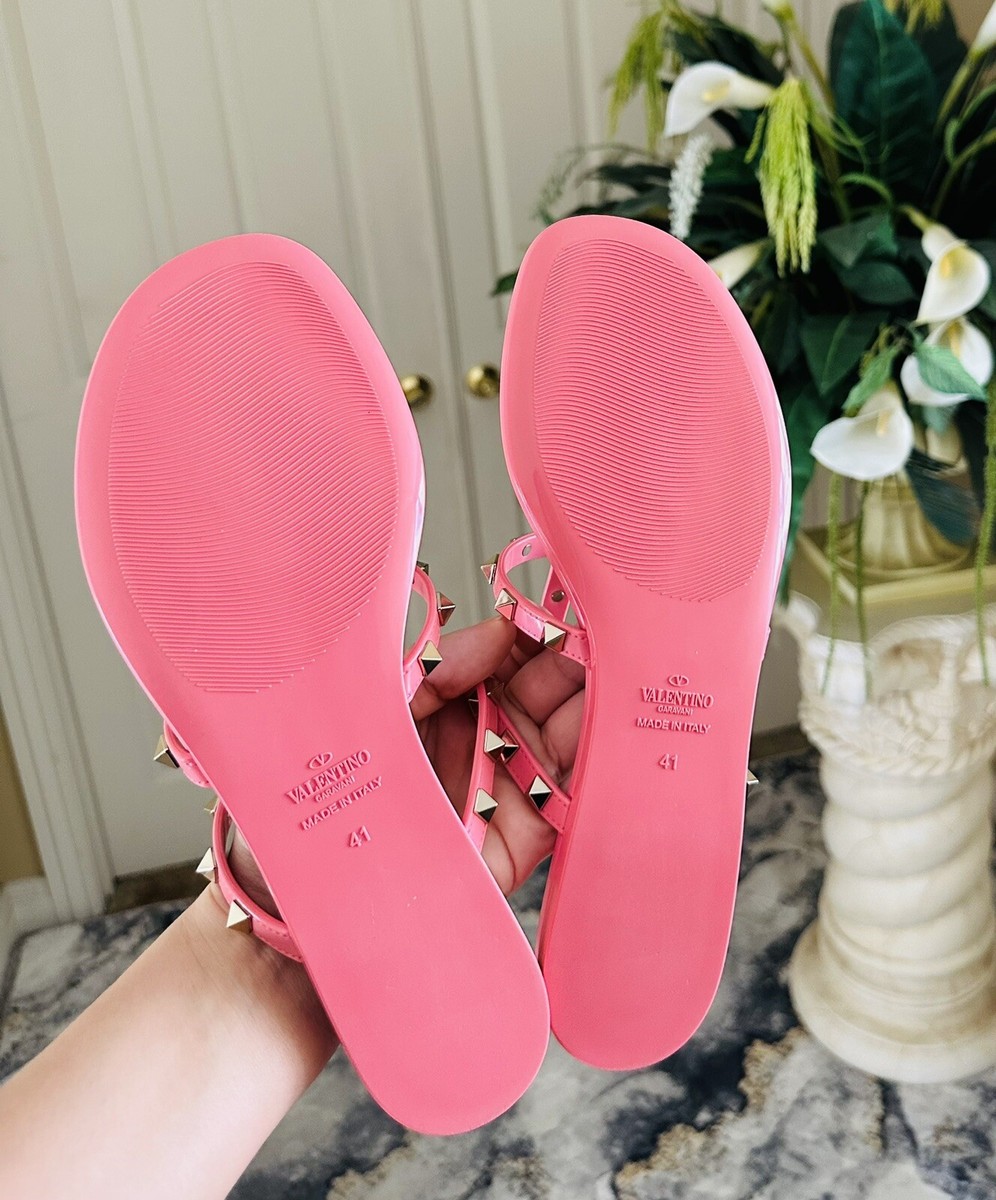 Valentino Garavani Women Pink Jelly Flat Thong Slip-on Sandals EU