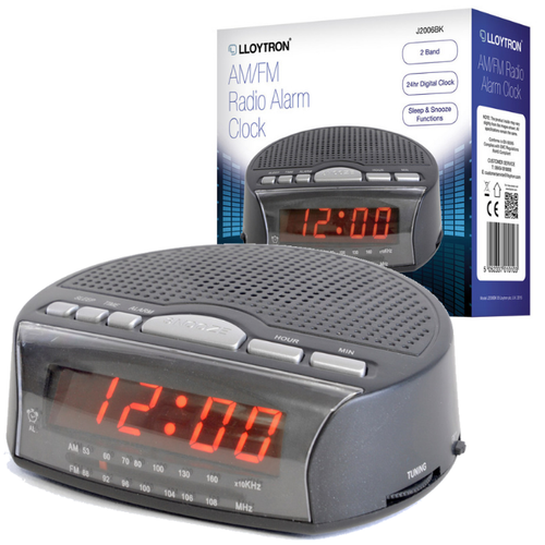LLOYTRON ALARM CLOCK RADIO 'DAYBREAK' W/ BUZZ ALARM, SNOOZE BLACK