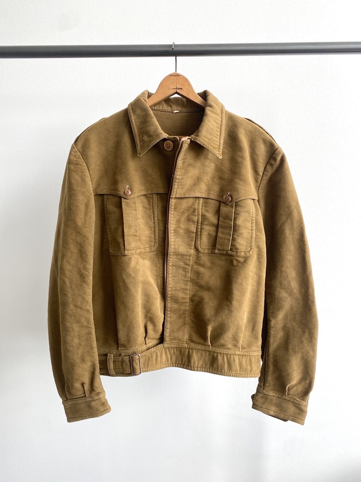 40s RARE Vintage Italian Moleskin Cyclist Work Jacket… Gem