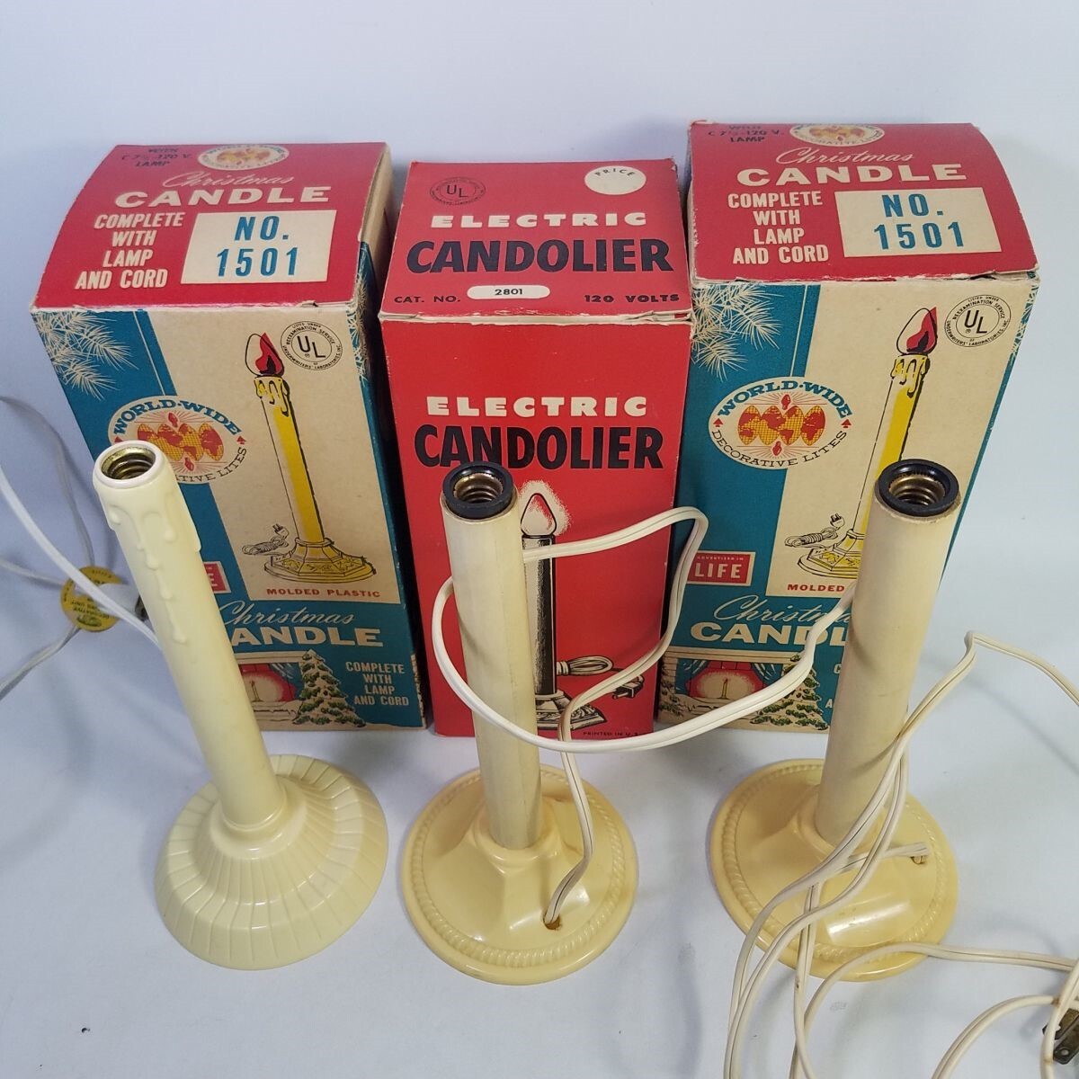 Lot 3 Vtg Electric Christmas Candle Candolier 2 Cardboard Tube 1 ...