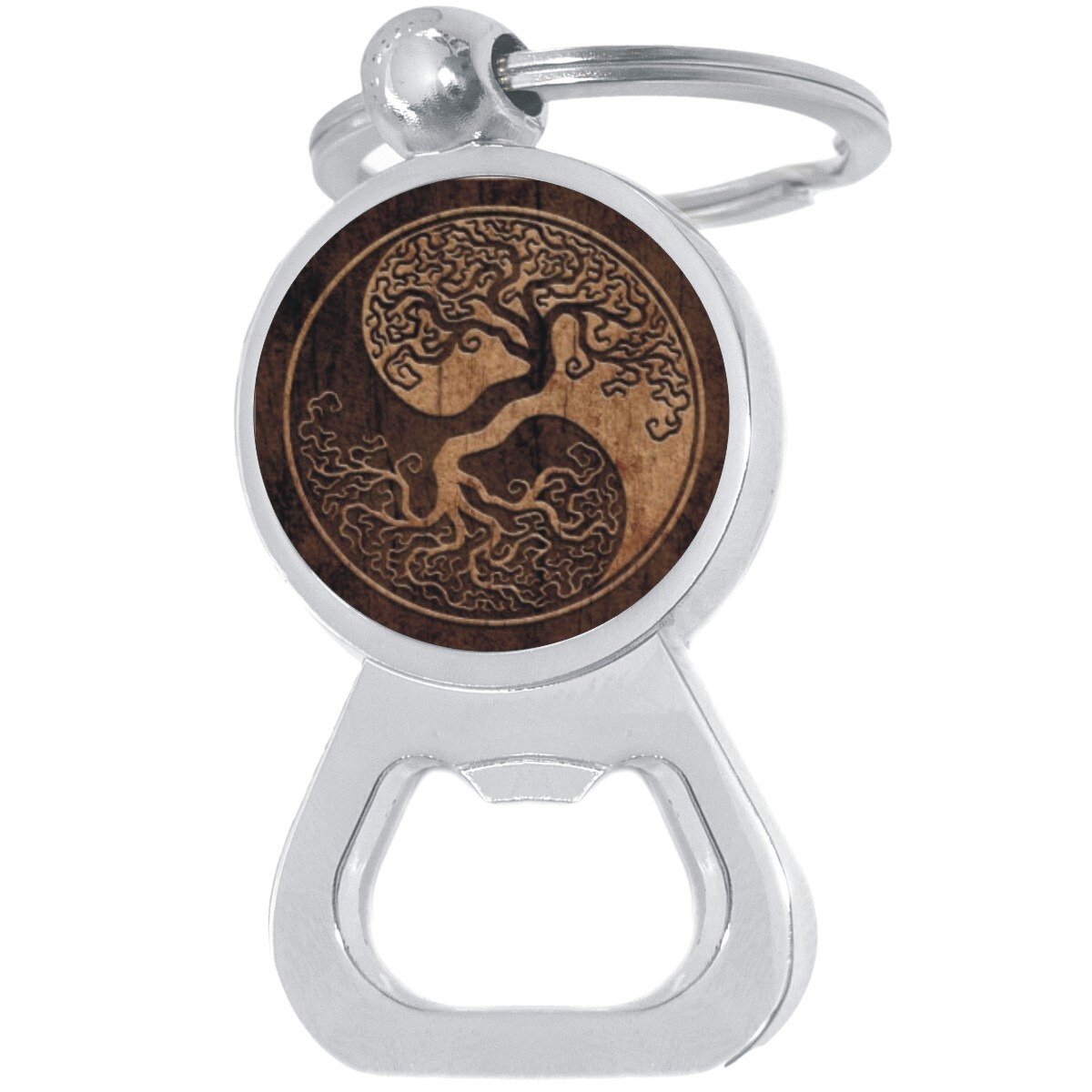 Yin Yang Metal Bottle Opener Keychain with Tree Roots Design for Beer Enthusiasts