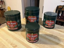 Vintage Matching Set of 4 Metal Tin Cans, Del Monte Fruit Cans, Fits One Inside