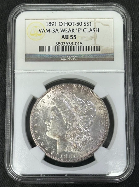 1891 O Morgan Dollar Hot 50 VAM 3A Weak E Clash NGC AU55