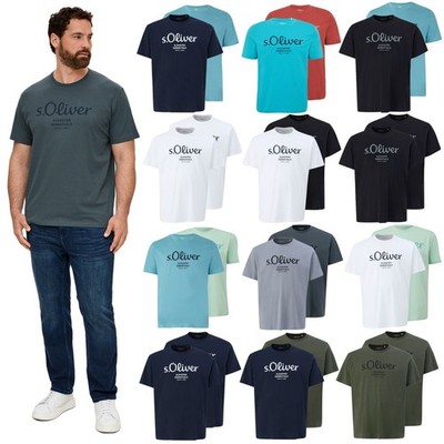 S.OLIVER Herren T-Shirt Rundhals kurzarm Logo-Aufdruck Big Size XXL-5XL 2er Pack