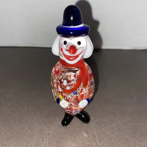 Vintage Murano Style Glass Clown Figurine Top Hat & Scarf