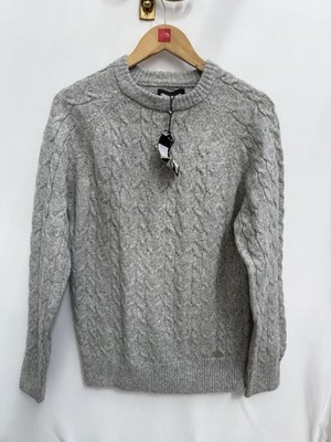 Threadbare Cable Knit Jumper Grey Crew Neck Wool Blend Casual Mens Small