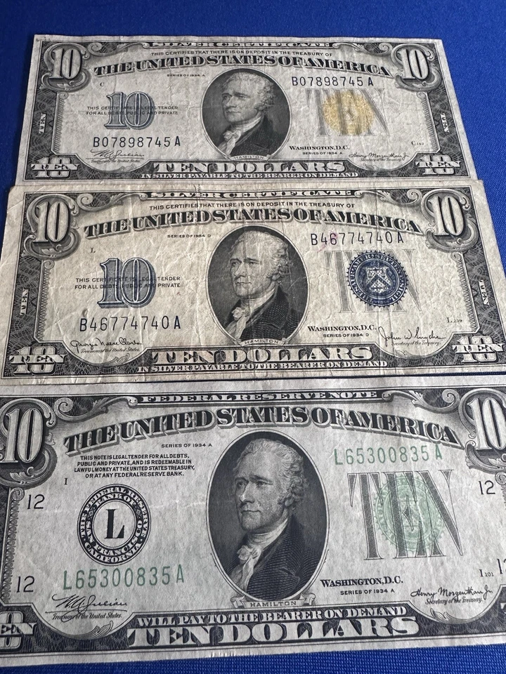 1934 A $10 NO. AFRICA - 1934A $10 "LGS" - 1934 D $10 SILVER CERTIFICATE - Image 2 of 4