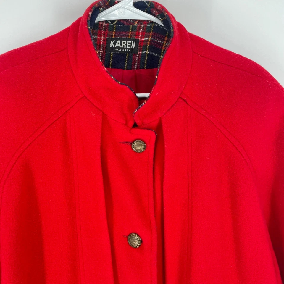 Abrigo de Lana Karen De Colección Años 90 De Gran Tamaño Cuadrado Navidad Rojo Mujeres XL Retro Y2K Cuadros Foto 4 de 4