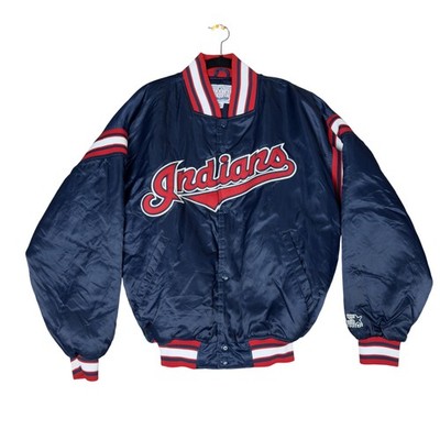 Vintage Cleveland Indians Starter Jacket Mens Medium Navy Blue MLB Baseball 90s