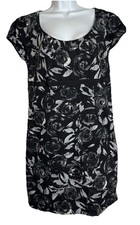 Ann Taylor LOFT Factory Women's 10 Black Roses 100% Cotton Sheath Dress