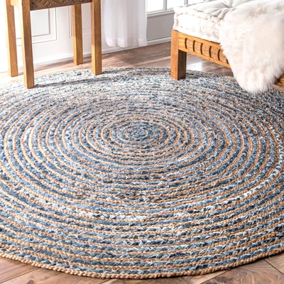 Ancient Wisdom Runder Teppich aus Jute & Recycled Denim, Rustikal, Large 150 cm - Bild 1 von 4