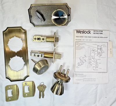 WESLOCK Interconnected Door Lock 1501 ELE US5 Antique Brass 2-3/8"BS Eleganti