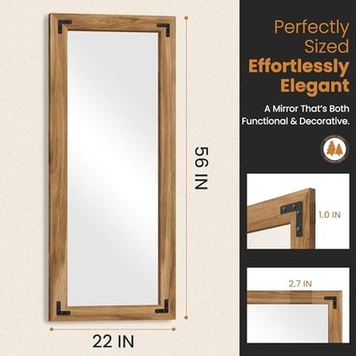 Full Length Mirror with Wooden Frame, 56''X22'' Solid Wood Standing Floor Mirror
