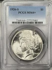 1926-S $1 Peace Dollar PCGS MS64+ PLUS 90% Silver San Francisco One US Coin