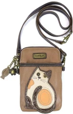 Chala Faux Leather Cellphone Crossbody Purse - Lazzy Cat, Brown NWT