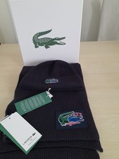 Lacoste M&uuml;tze Schal Set dunkelblau neu aus 100 % Wolle